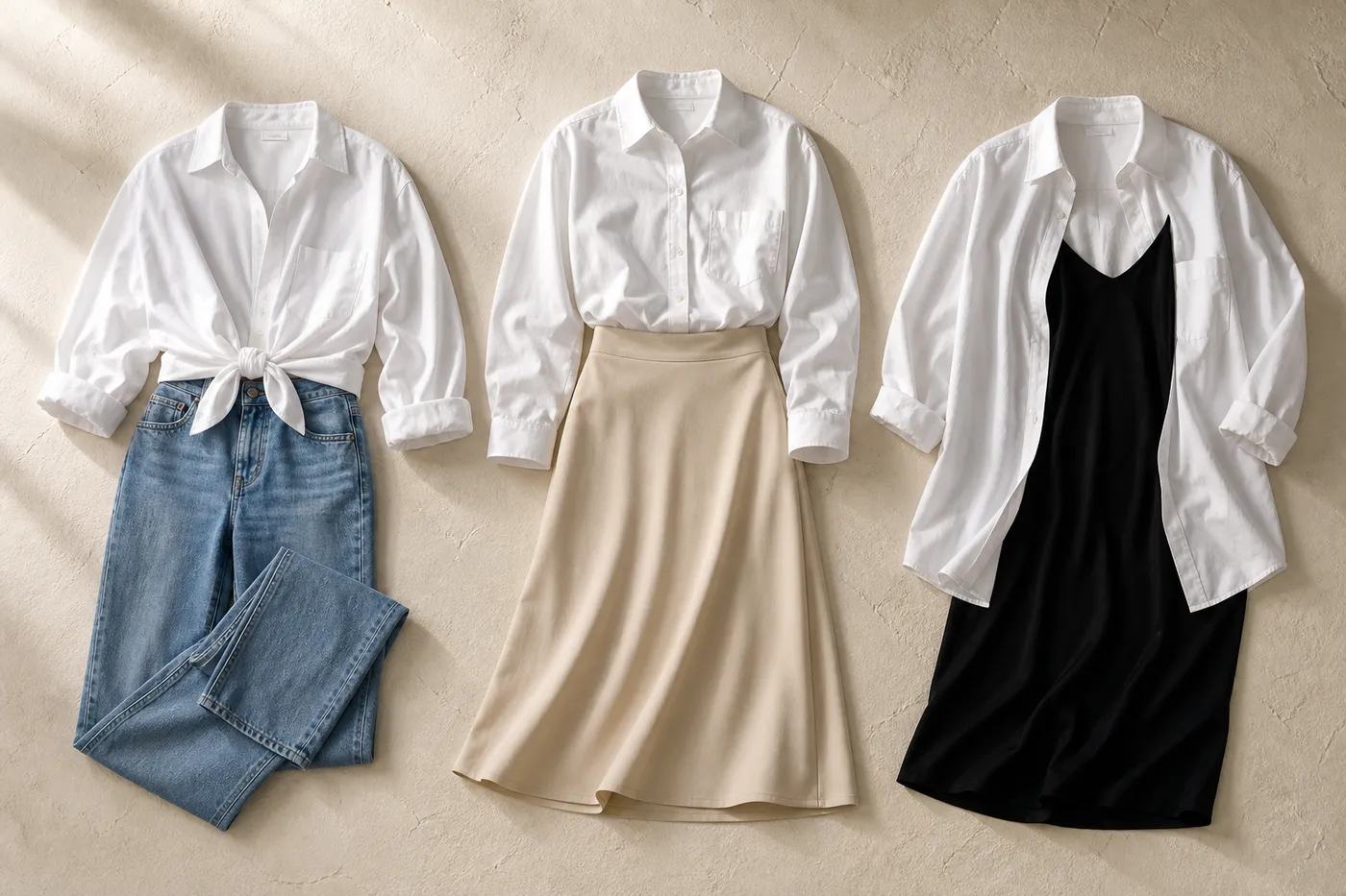 Twelve outfits around a single shirt