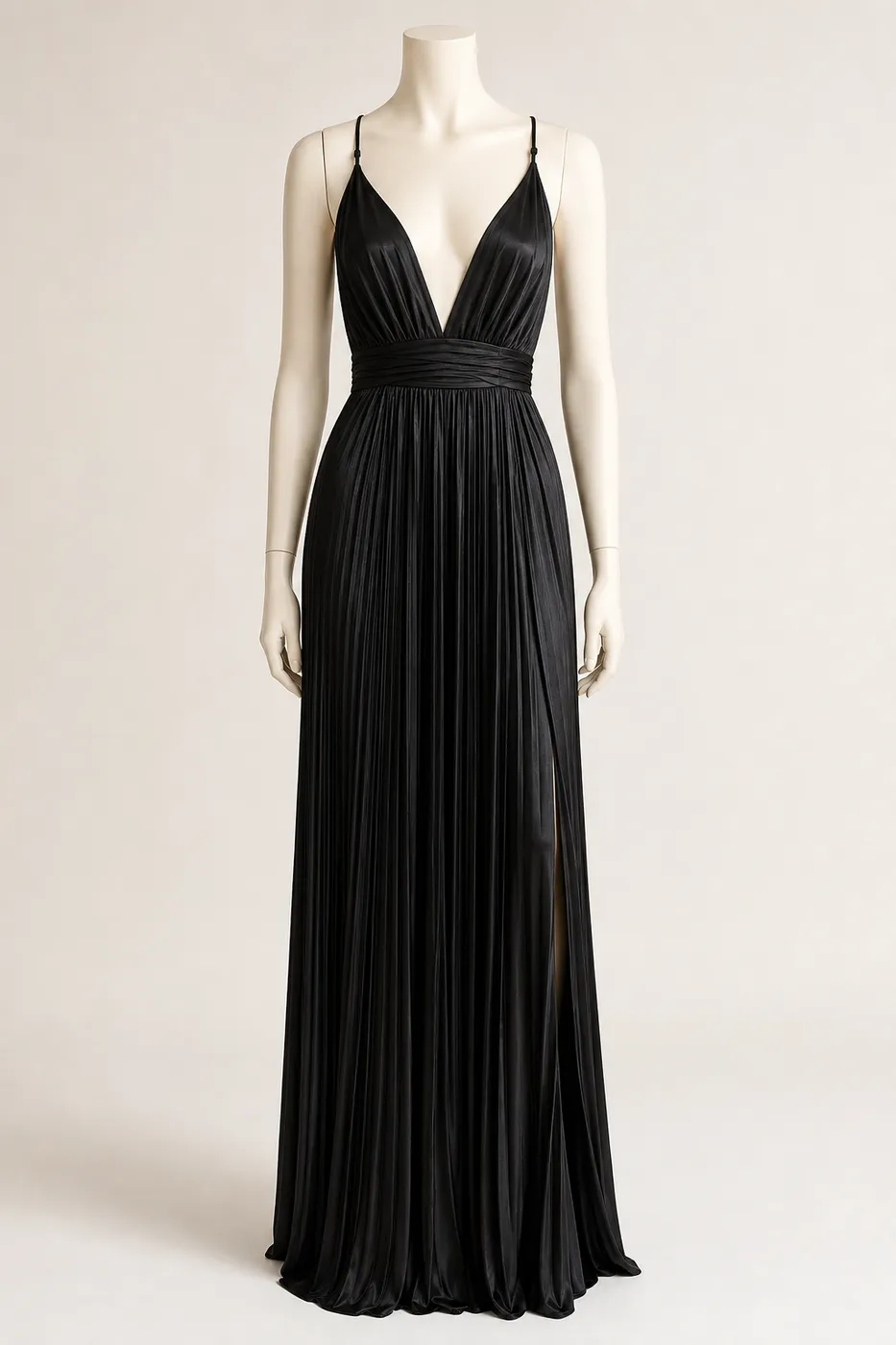 Long Pleated Satin Dress No.06