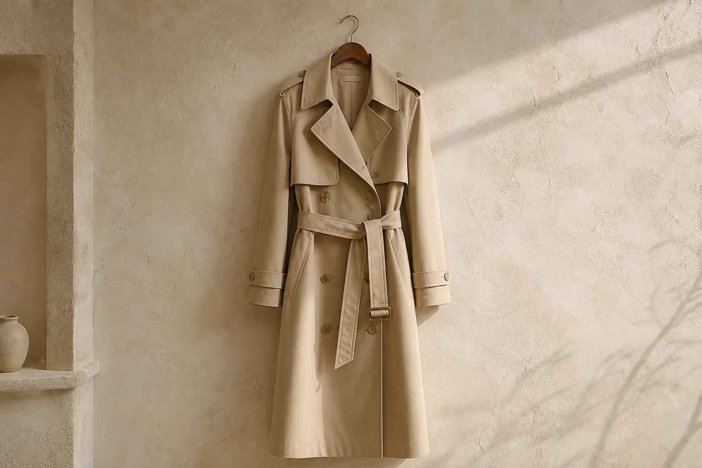 Long Cotton Trench in Mastic — Essential